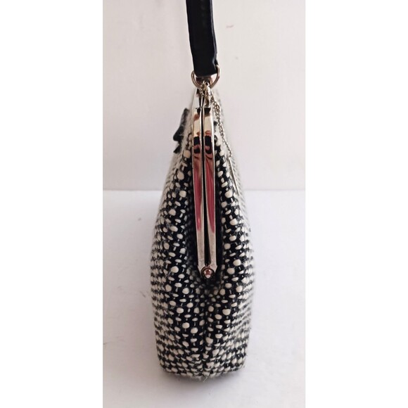 The Sak Elliott Luca Blk/White Tweed Top Handle Shoulder Bag Snap Lock Bow Trim - Picture 8 of 11